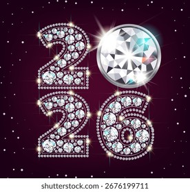 Year 2026 square of sparkling diamonds decoration vector
