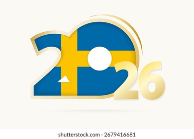 Year 2026 with Sweden Flag pattern. Vector Illustration.