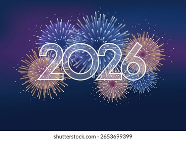 O Logotipo De Símbolo Do Ano 2026 E Ilustração De Fundo De Vetor De Fogos De Artifício De Celebração Com Espaço De Texto.