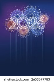 O Logotipo De Símbolo Do Ano 2026 E Ilustração De Fundo De Vetor De Fogos De Artifício De Celebração Com Espaço De Texto.