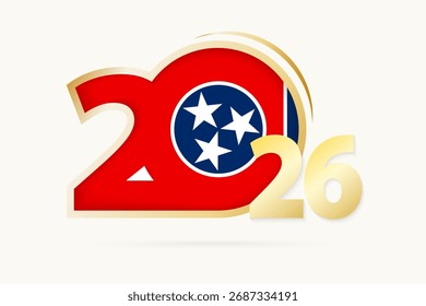Jahr 2026 mit Tennessee Fahne Muster. Vektorgrafik.