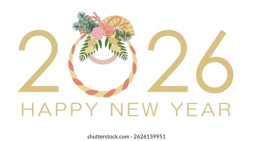 The Year 2026 Vector New Year’s Greeting Symbol With A Japanese Sacred Rope Talisman Isolated On A White Background. 