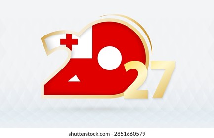 Year 2027 with Tonga Flag pattern. Vector Illustration.