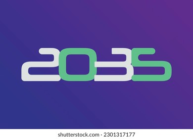 Diseño vectorial de texto de tipografía numérica de año 2035 sobre fondo de color gradiente. Diseño de la plantilla del logotipo del año civil histórico 2035. 