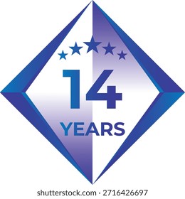 Insignia de aniversario de año con calificación de cinco estrellas en estilo degradado azul moderno