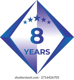 Insignia de aniversario de año con calificación de cinco estrellas en estilo degradado azul moderno