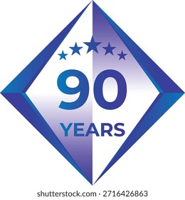 Insignia de aniversario de año con calificación de cinco estrellas en estilo degradado azul moderno
