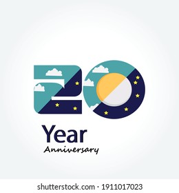 Year Anniversary Logo Vector Template Design Illustration blue and white