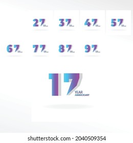 Year Anniversary Set Blue Vector Template Design Illustration
