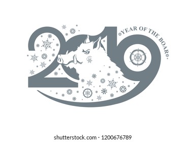 Year of the Boar 2019. New Year's design on the Chinese calendar. Vector template.
