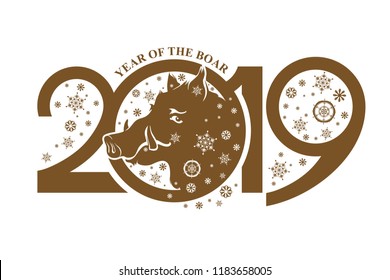 Year of the Boar 2019. Vector template New Year's design on the Chinese calendar. 
