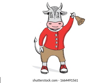 Year of the bull 2021. New year illustration. Hand drawn vector.