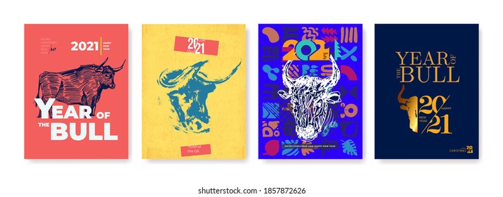 Year of the bull. Abstract illustration for the 2021 new year for poster, background or card. Freehand drawing for the year of the bull according to the Eastern Chinese calendar vector illustration.