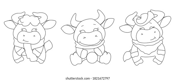 Year of the bull. Coloring bulls. New Year. Vectron illustration on white background.