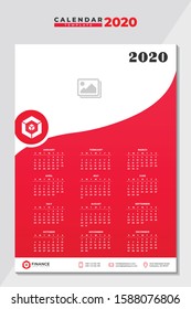 Year Calendar 2020 Template, Wall Calendar 2020 Vector, Desk 