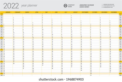 Plantilla de calendario anual para 2022. Plantilla imprimible del cartel del calendario de pared A3. La semana comienza el domingo. Diseño de papelería de vectores
