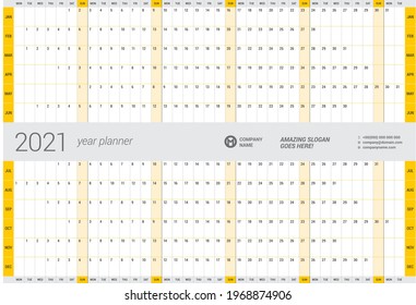 Plantilla de calendario anual para 2022. Plantilla imprimible del cartel del calendario de pared A3. La semana comienza el lunes. Diseño de papelería de vectores