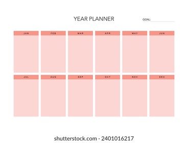 Year challenge plan, minimalistic planner printable, digital template. to do list. printable planner, digital planner. A4 and letter size. Vector template. EPS 10