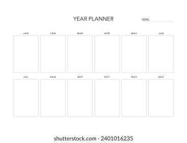 Year challenge plan, minimalistic planner printable, digital template. to do list. printable planner, digital planner. A4 and letter size. Vector template. EPS 10