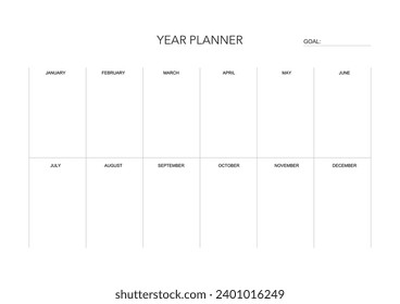 Year challenge plan, minimalistic planner printable, digital template. to do list. printable planner, digital planner. A4 and letter size. Vector template. EPS 10