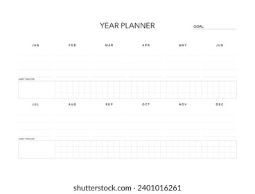 Year challenge plan, minimalistic planner printable, digital template. to do list. printable planner, digital planner. A4 and letter size. Vector template. EPS 10