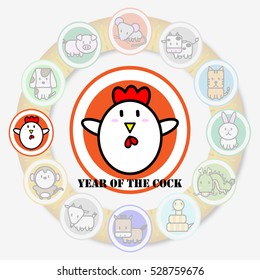 Year of the COCK with Circle animal sign of Chinese zodiac fortune in Asian culture