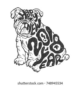 Year of the Dog 2018. Happy new Year. Hand drawn vintage vector.