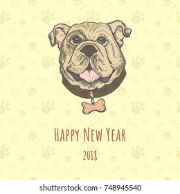 Year of the Dog 2018. Happy new Year. Hand drawn vintage vector.