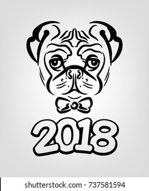 Year of the dog  2018 pug with a bow tie