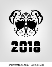 Year of the dog 2018 pug spectacled