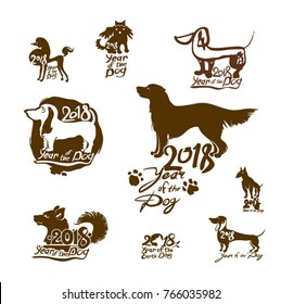 Year of the Dog 2018. Set of vector templates for New Year's design. New Year on the Chinese calendar.