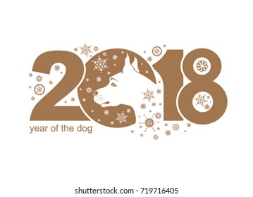 Year of the Dog 2018. Vector template head Great Dog. New Year's design on the Chinese calendar. 