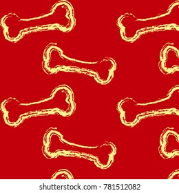 Year of the Dog 2018. Year of the yellow dog. Template New Year's design on the Chinese calendar. Seamless vector bone pattern