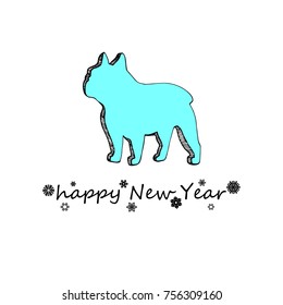 year, dog, chinese, new, vector, illustration, symbol, zodiac, bulldog, dog, animal, french