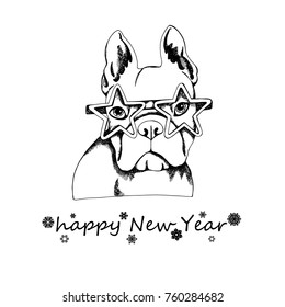 year, dog, chinese, new, vector, illustration, symbol, zodiac, bulldog, dog, animal, french