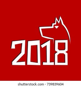 Year of The Dog, Chinese zodiac symbol of 2018 dog year. Isolated on red background.