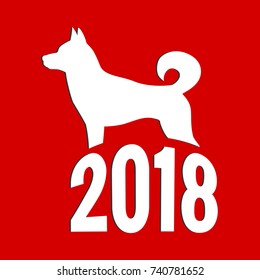 Year of The Dog, Chinese zodiac symbol of 2018 dog year. Isolated on red background.