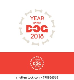 Year of the dog logo. 2018. Letters and bones. Decorative circle of bones. Pet products emblem.