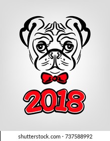 Year of the dog pug red numerals  2018