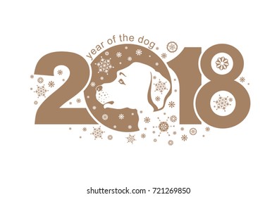 Year of the Dog. Vector template head dog and figures. 2018. New Year's design on the Chinese calendar. 