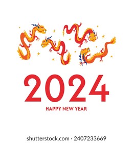 Year of the dragon 2024 banner. Chinese lunar new year. Asian dragon flat vector illustration. Holiday poster, greeting card
