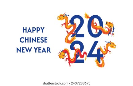 Year of the dragon 2024 banner. Chinese lunar new year. Asian dragon flat vector illustration. Holiday poster, greeting card
