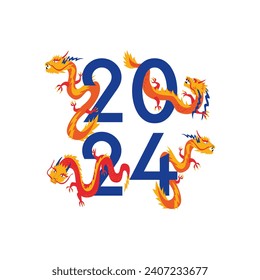 Year of the dragon 2024 banner. Chinese lunar new year. Asian dragon flat vector illustration. Holiday poster, greeting card