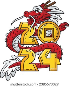Year of the Dragon 2024 Cartoon Colored Clipart 