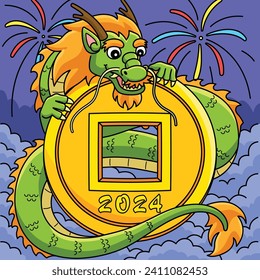 Jahr des Drachen mit farbigem Cartoon 2024 