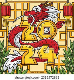 Caricatura de color de 2024, año del dragón 