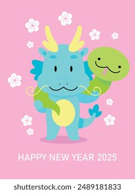 Year of the dragon 2024 and new year of the snake 2025 card. Zodiac dragon and zodiac snake together.