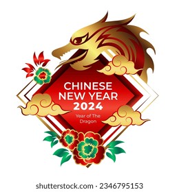 Year of the dragon 2024 with vintage golden dragon vector illustration
