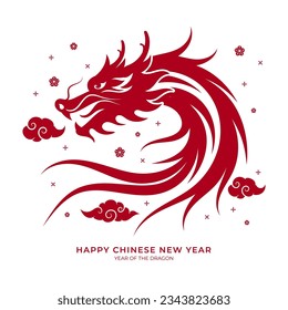 Year of the dragon 2024 with vintage monochrome dragon vector illustration