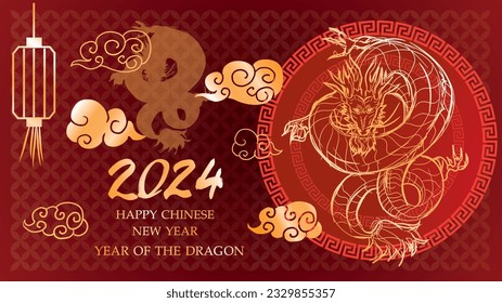 Year of the Dragon 2024,Chinese New Year Chinese zodiac concept ,A dragon floats in the sky and clouds ,style paper cut pattern